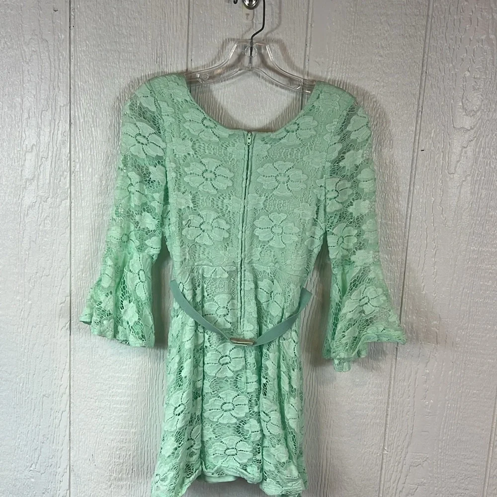 Girls Mint Green Lace Dress with Belt